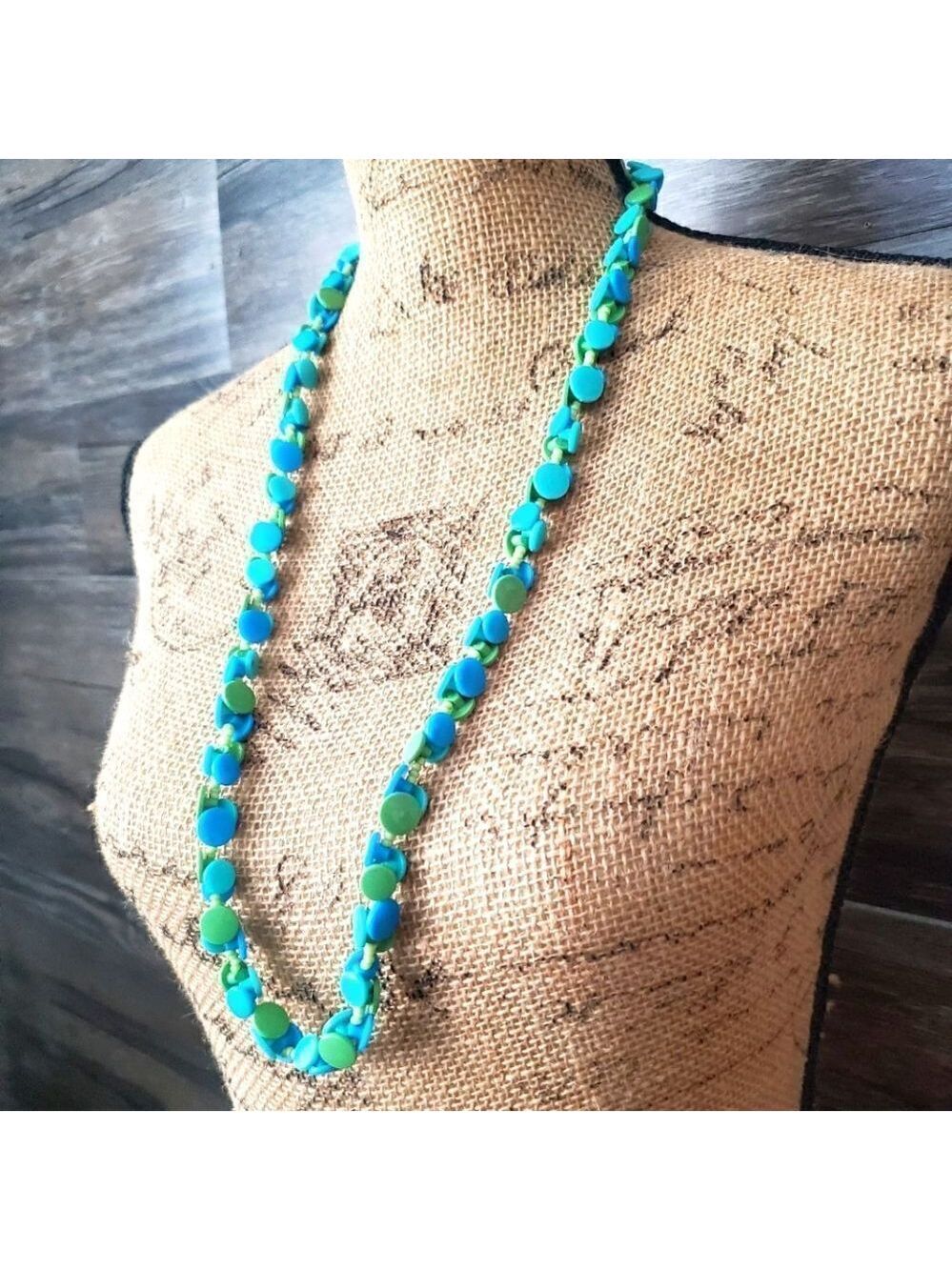 70s Long Beaded Necklace Circular Beads Retro